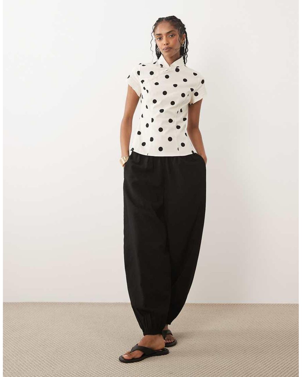 ASOS Brown Mandarin Collar With Asym Button Detail Top