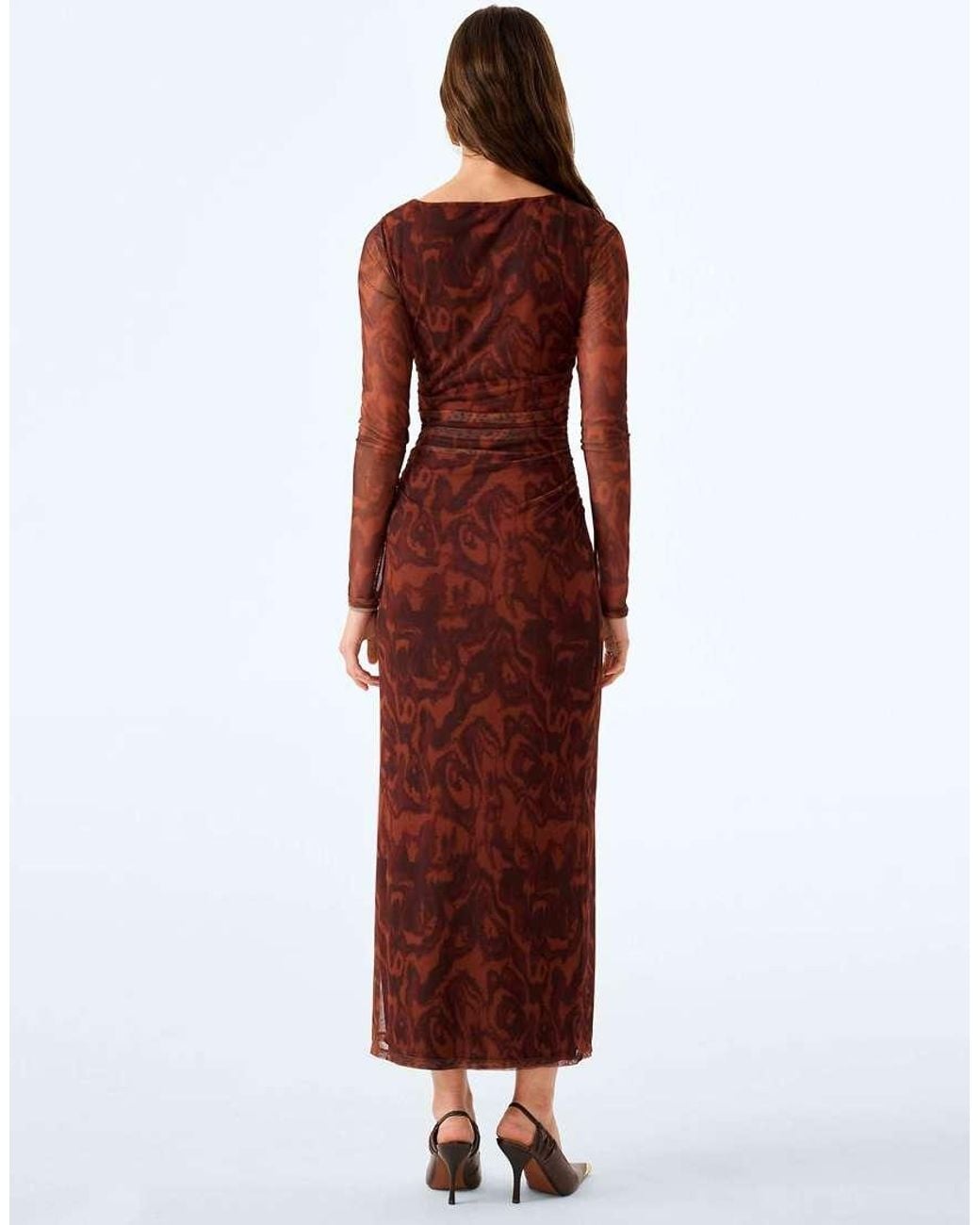 OMNES Red Hollis Maxi Dress Woodgrain Print