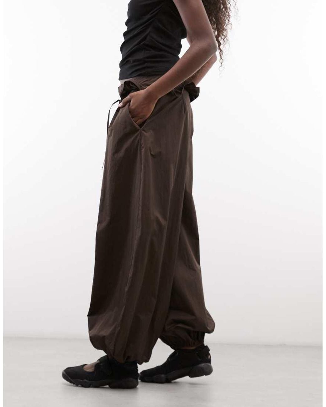 Monki Brown Tailored Balloon Trousers With Frill Detail