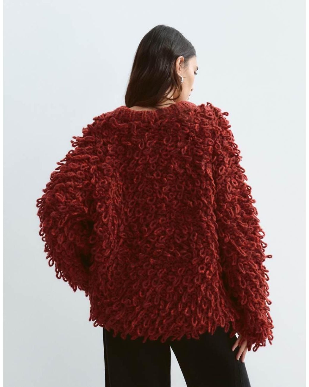 ARRANGE Red Wool Blend Hand Knit Ultimate Loop Fringe Sweater