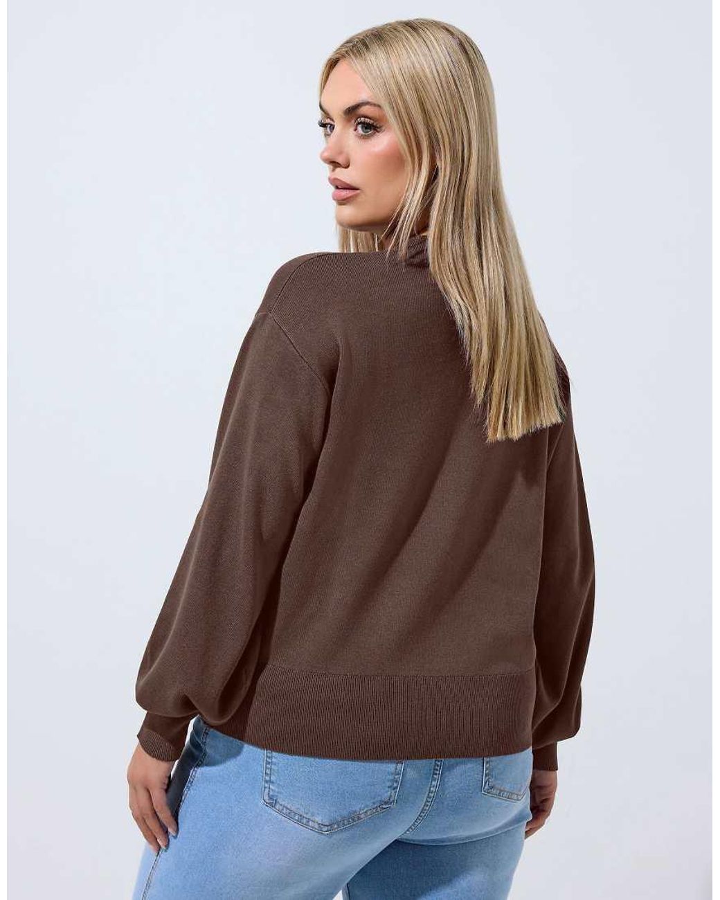 Yours Clothing Brown Balloon Sleeve Cardigan