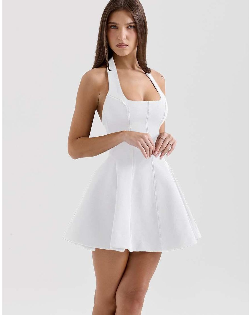 House Of Cb White Loulette Halter Neck Bow Mini Dress