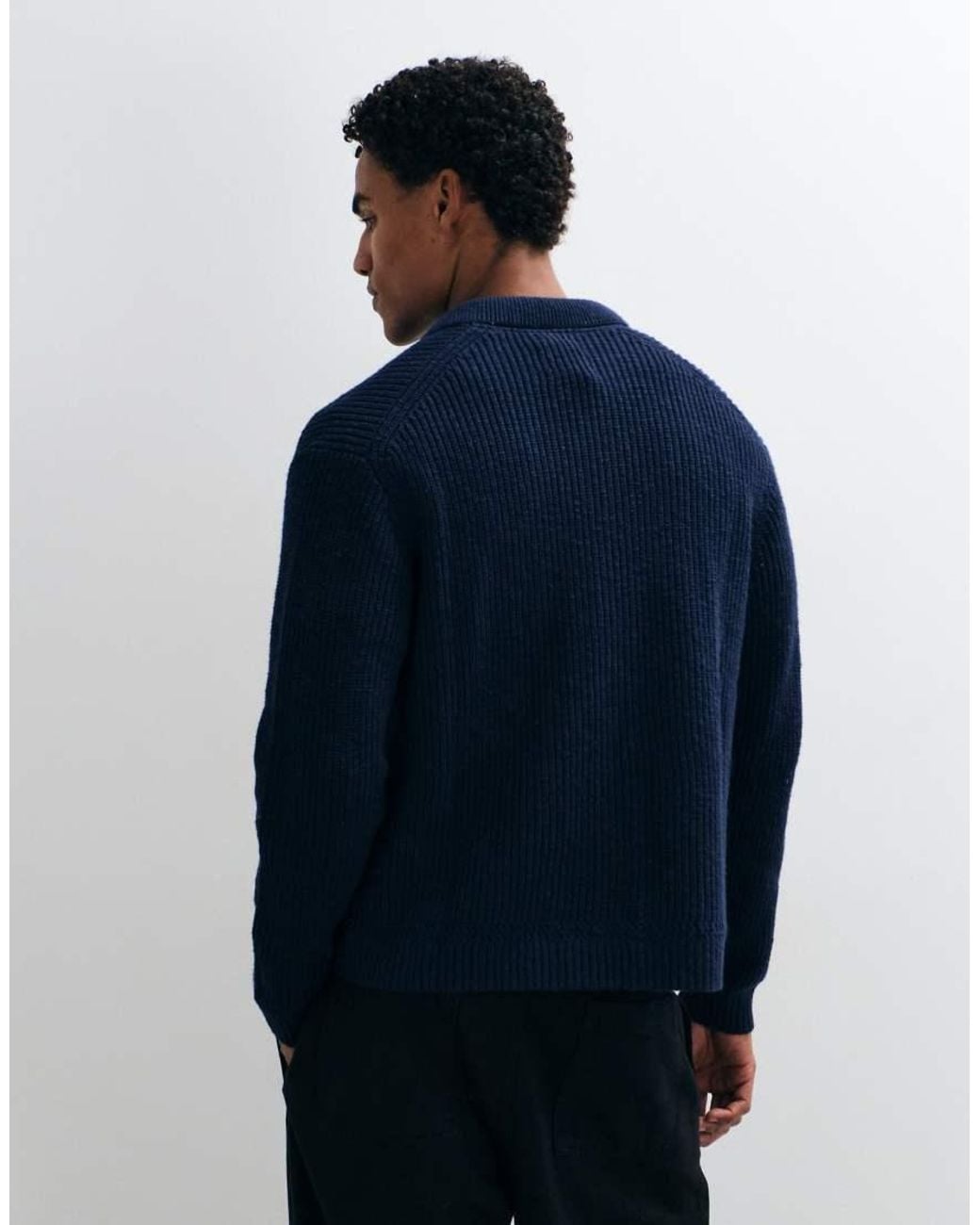 Abercrombie & Fitch Blue Knitted Button Front Cardigan With Collar for men