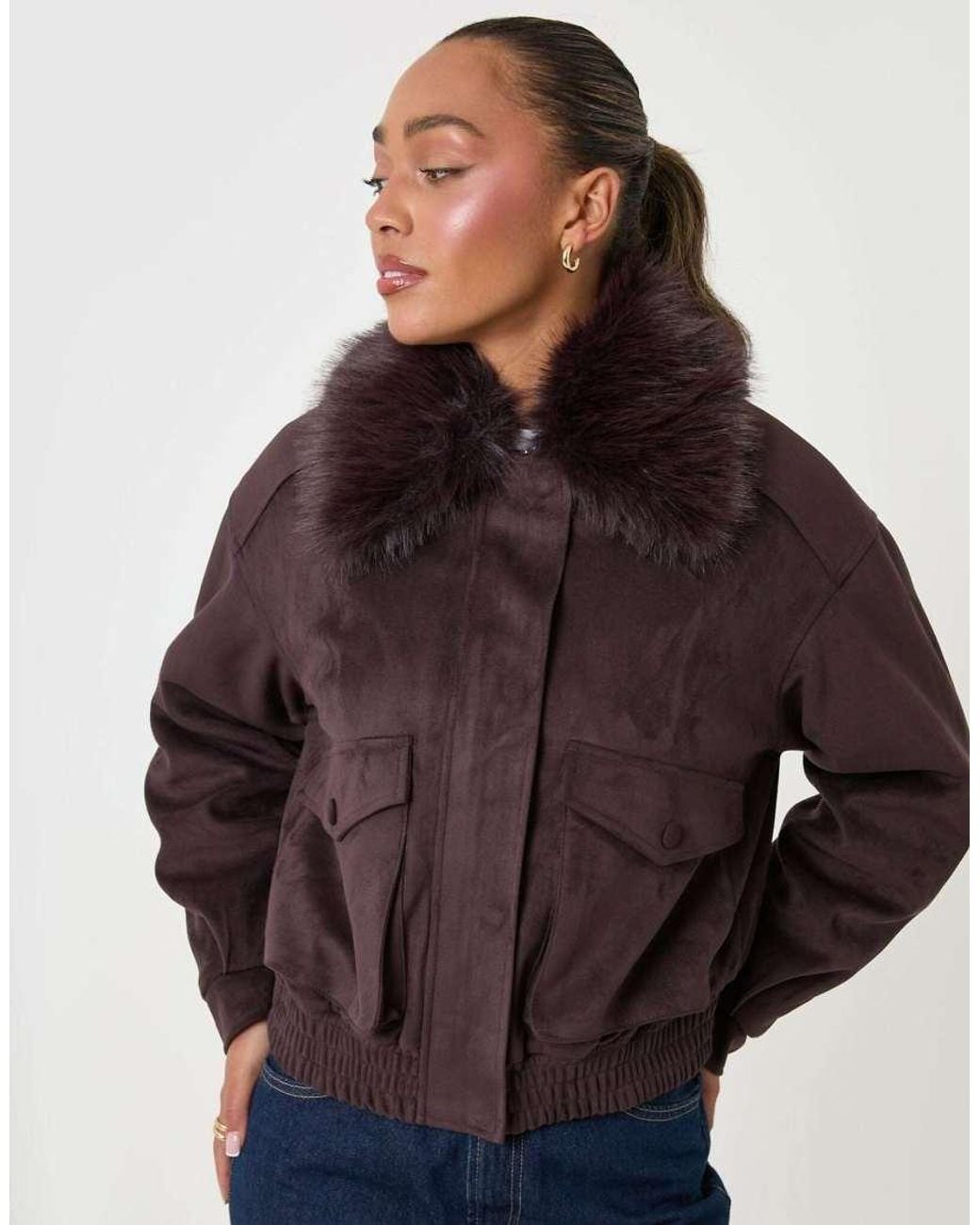 Threadbare Blue Faux Suede Fur Collared Jacket