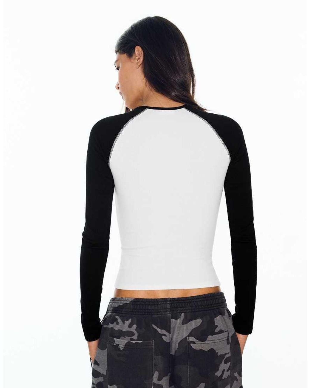 Bershka White Long Sleeve Raglan T-Shirt