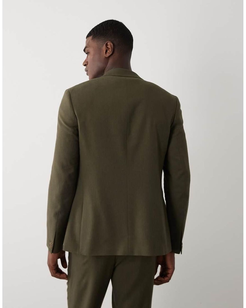 River Island Natural Double Breasted Linen Blend Suit Jacket for men