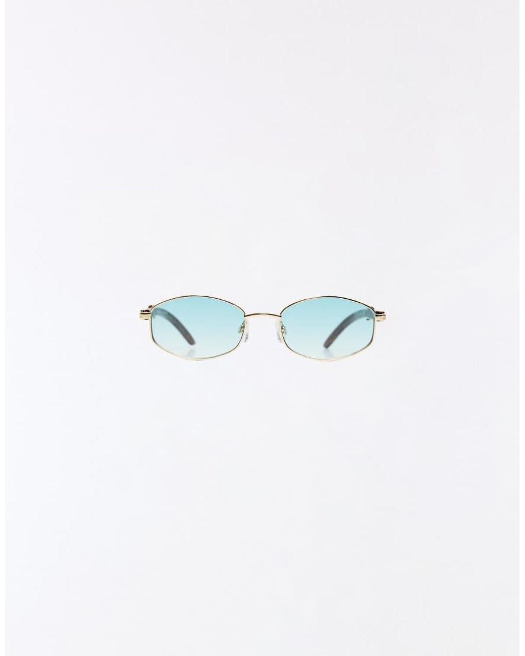 Bershka Blue Wood Effect Temple Sunglasses for men