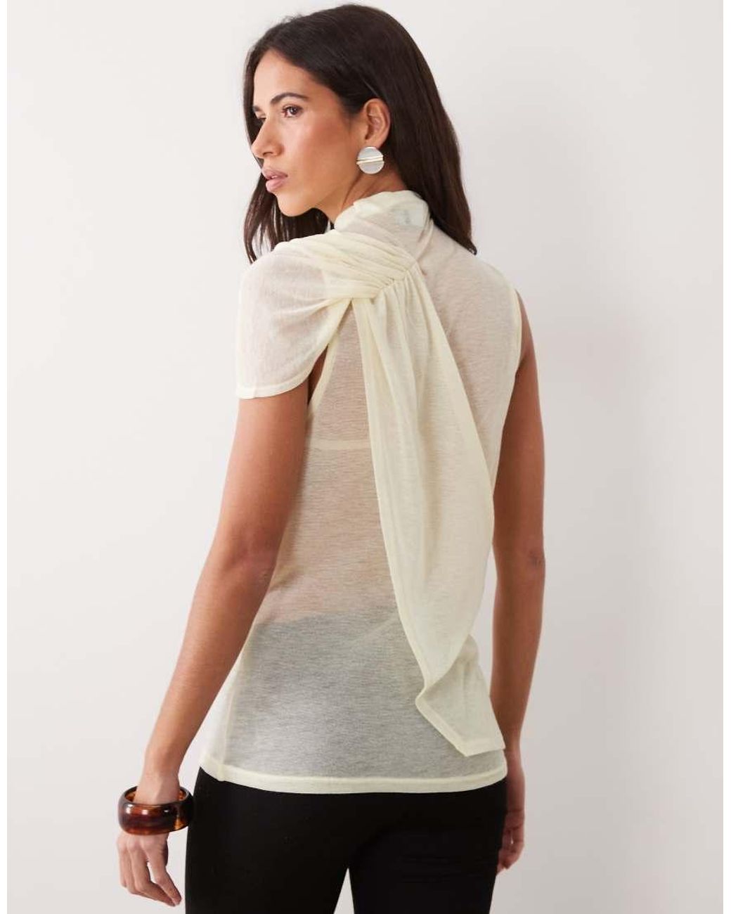 ASOS Brown Semi Sheer Knit Look Asymmetric Drape Detail Top