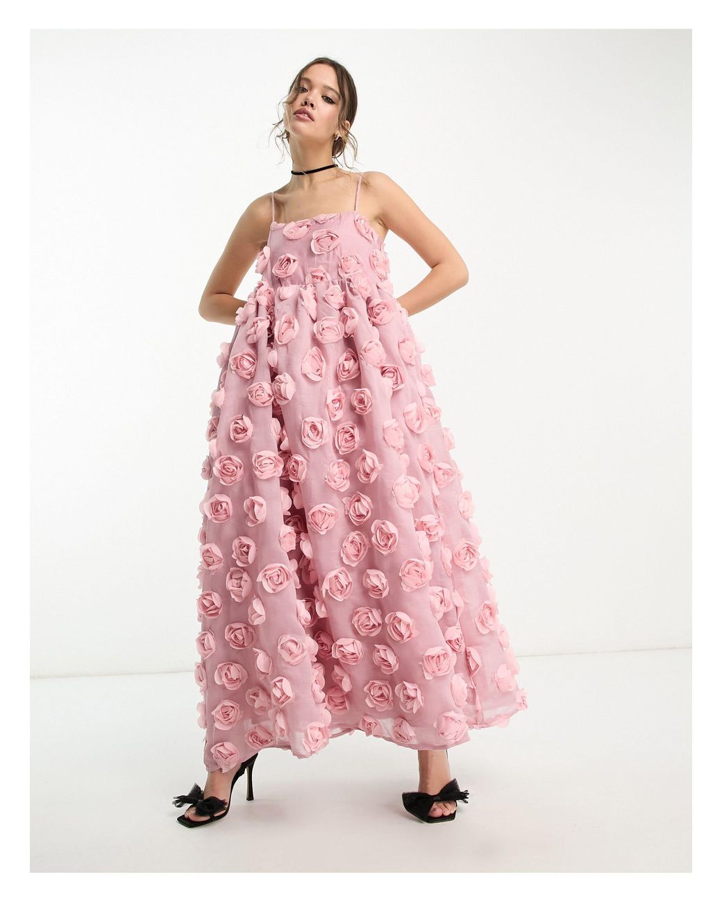 sister jane rose tiered dress 刺繍 Sister Jane Dream Rosette Trapeze Midaxi Dress in Pink | Lyst