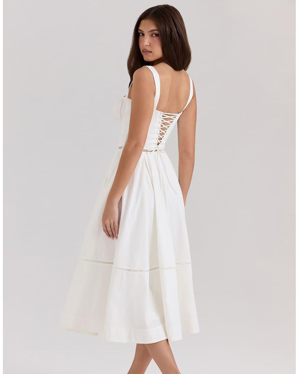 House Of Cb Natural Chiarina Cotton Button Front Midi Dress