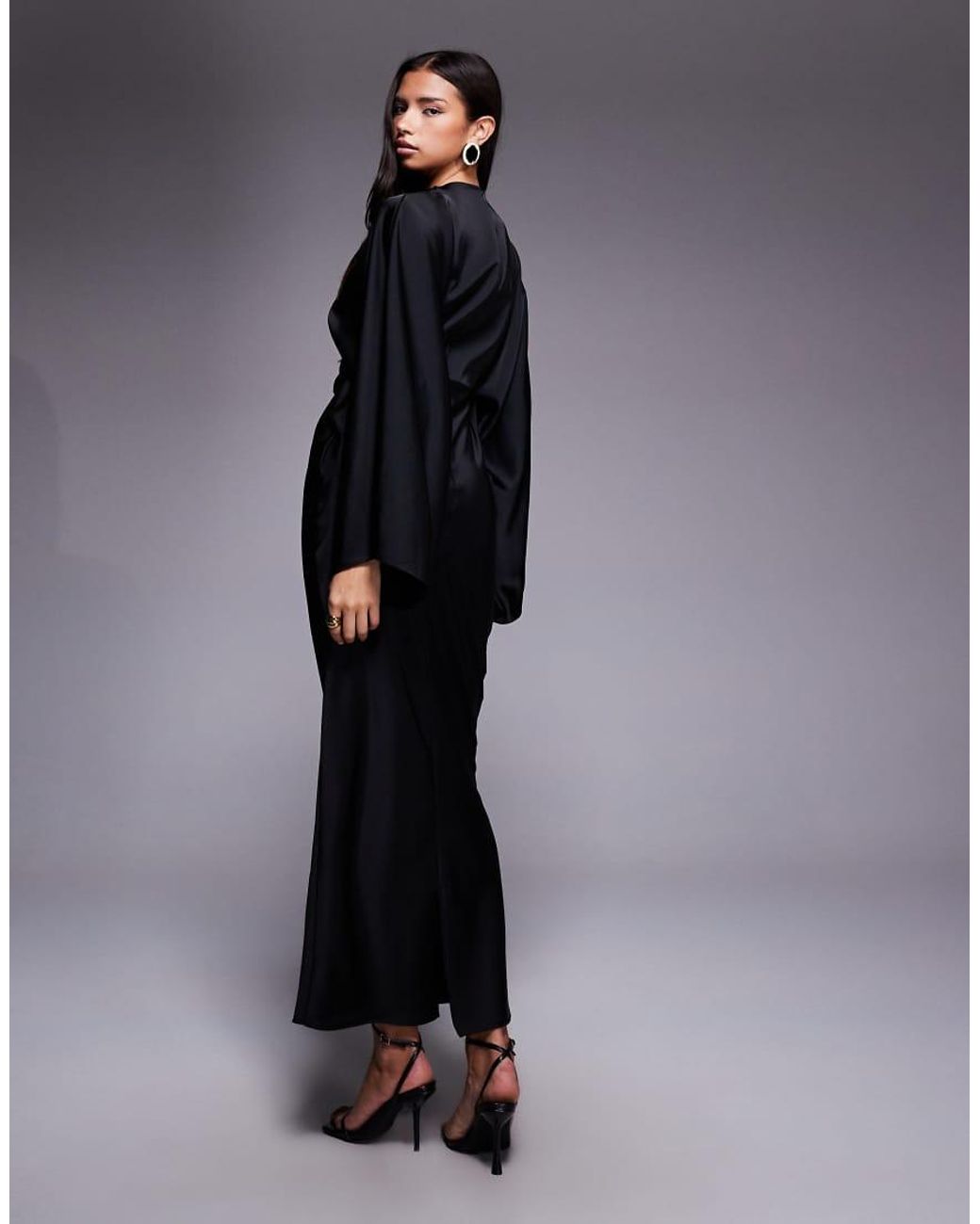 ASOS Blue Wrap Front Batwing Satin Bias Cut Maxi Dress