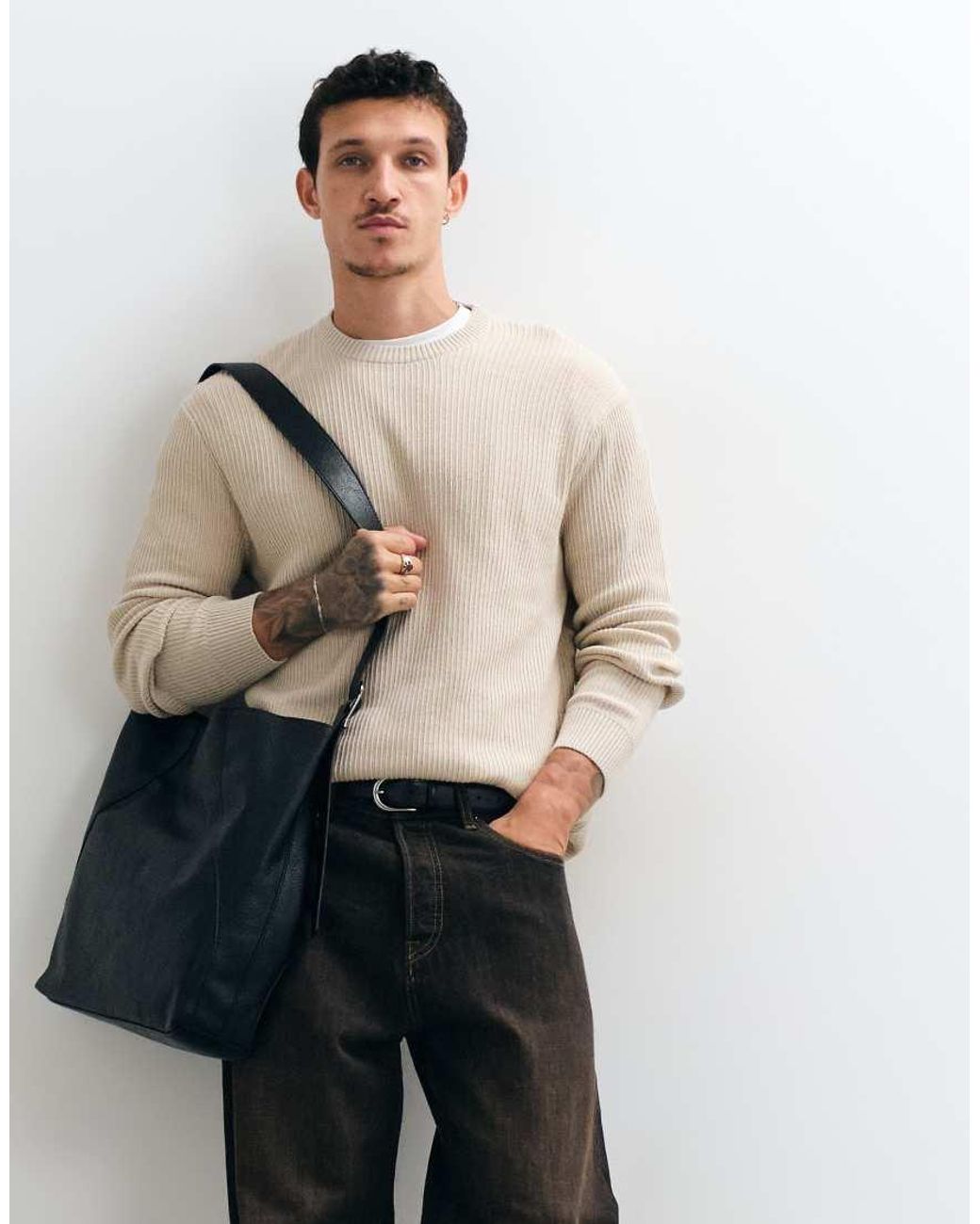 Only & Sons Natural Relaxed Fit Crew Neck Knit Jumper for men