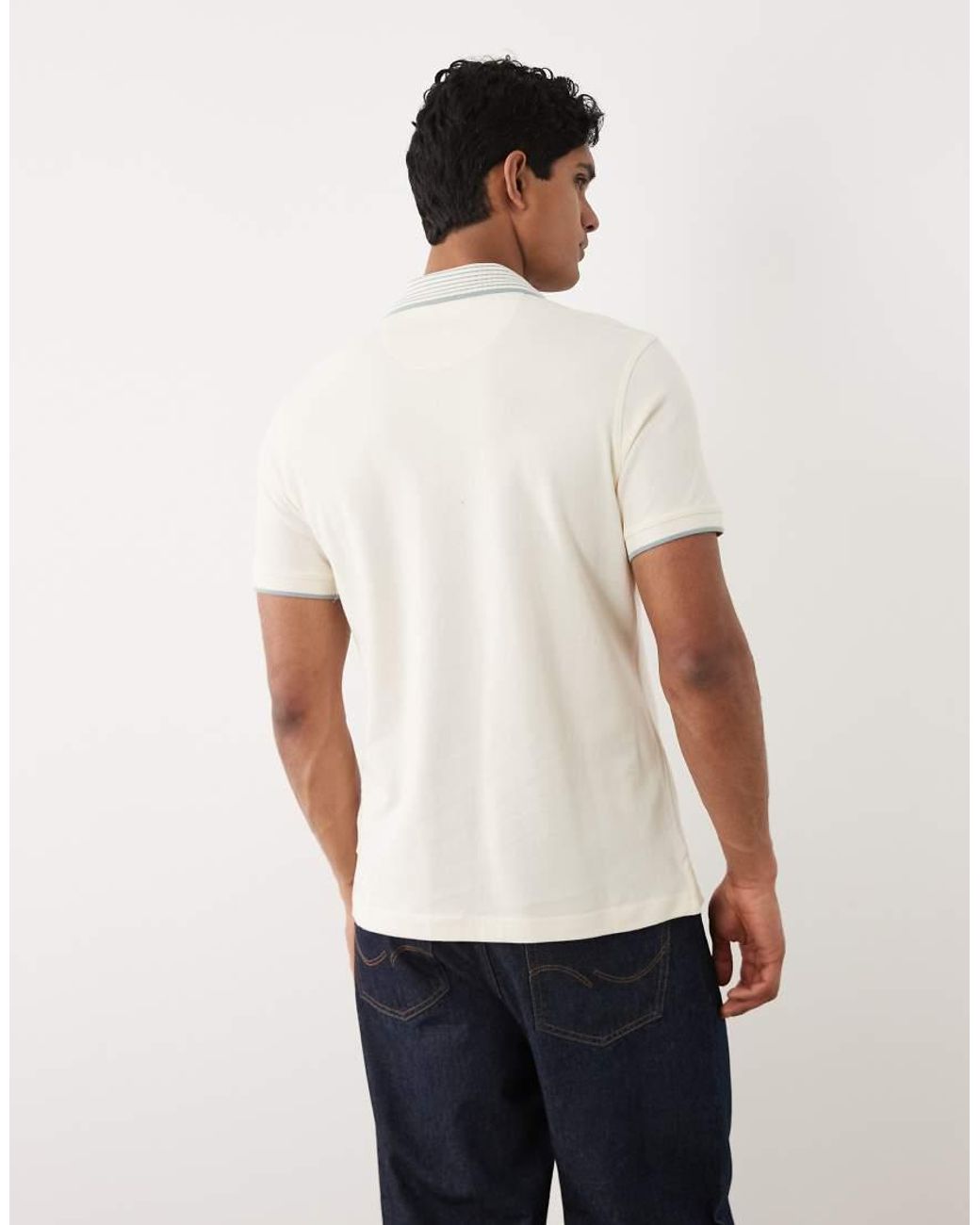 Barbour Natural Denwick Short Sleeve Tailored Tipped Polo Shirt for men