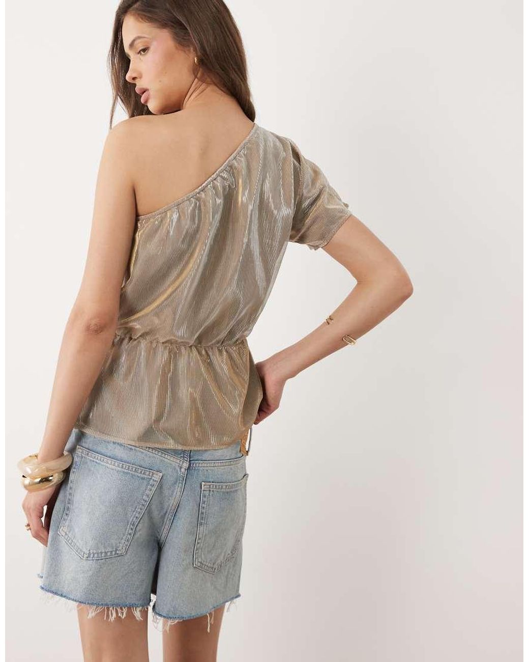 Motel Gray Astria One Shoulder Tie Belt Top