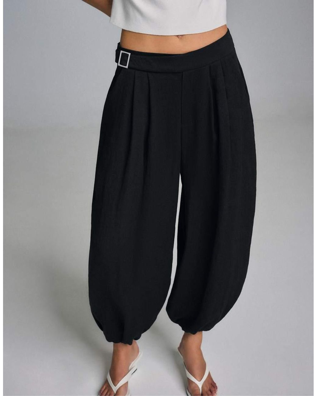 Stradivarius Blue Sarouel Trousers With Buckle