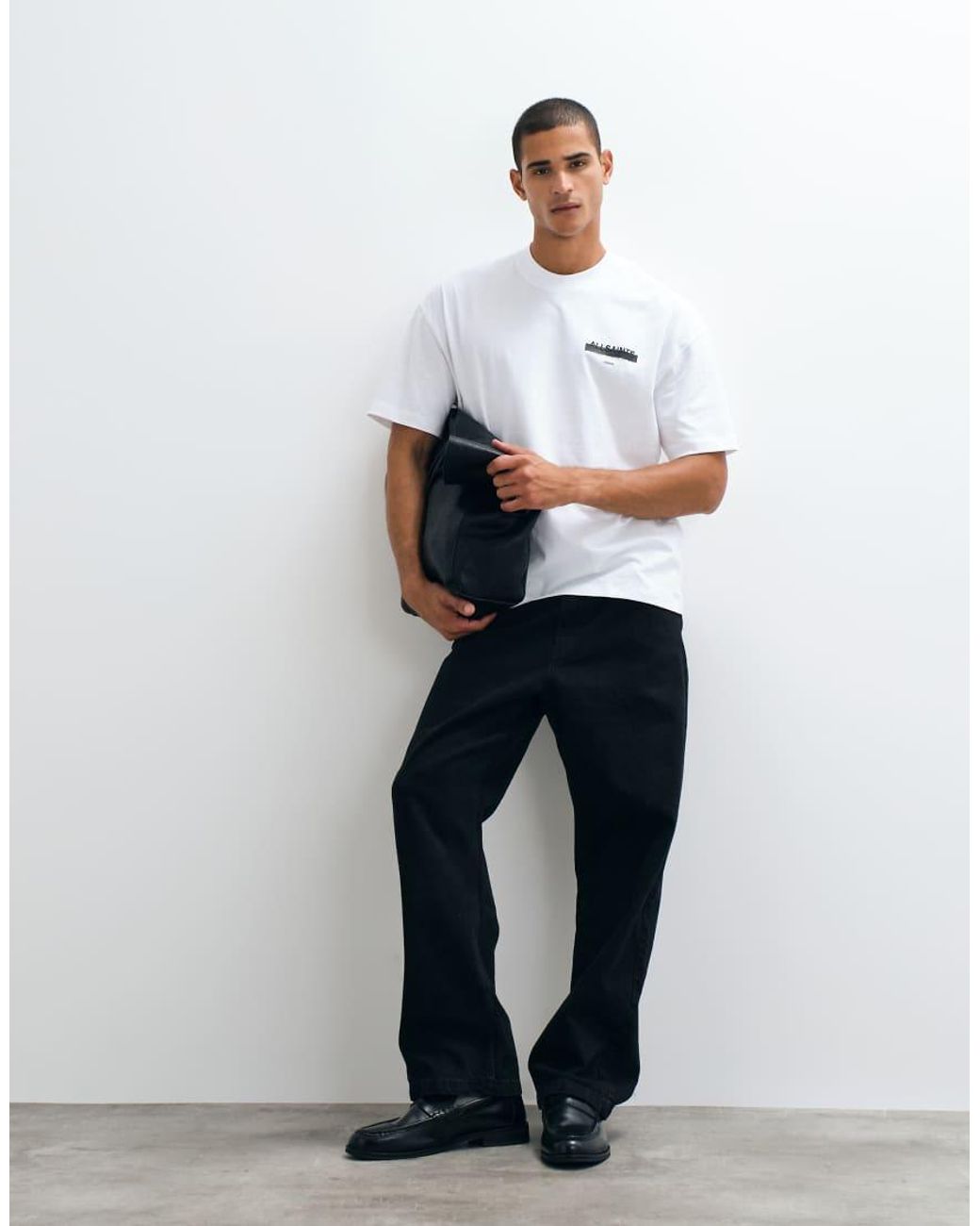 AllSaints White Redact Oversized Embroidered Logo T-Shirt for men