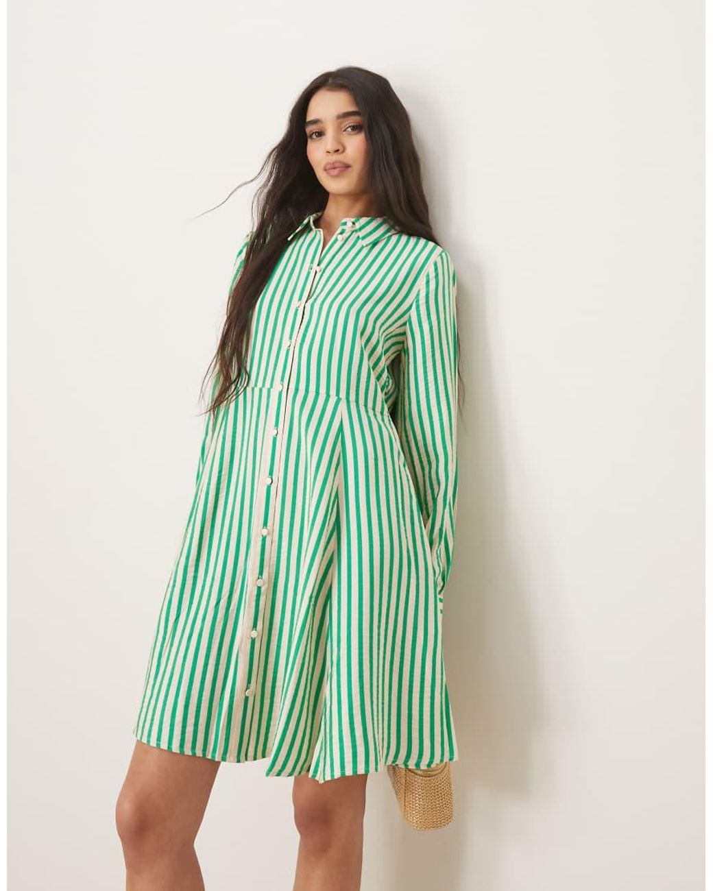Y.A.S Green Flippy Hem Mini Shirt Dress