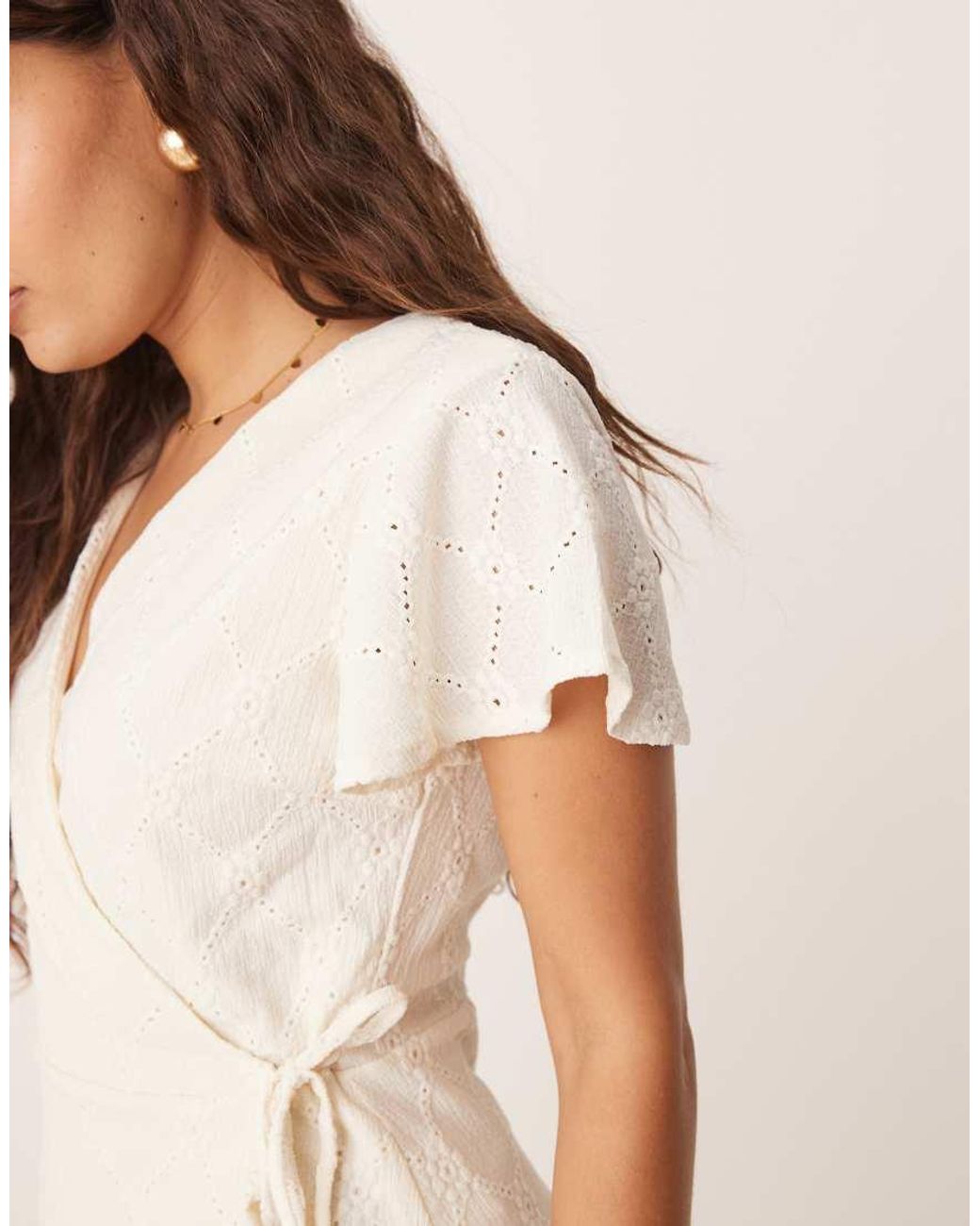 Vila White Jersey Broderie Wrap Mini Dress