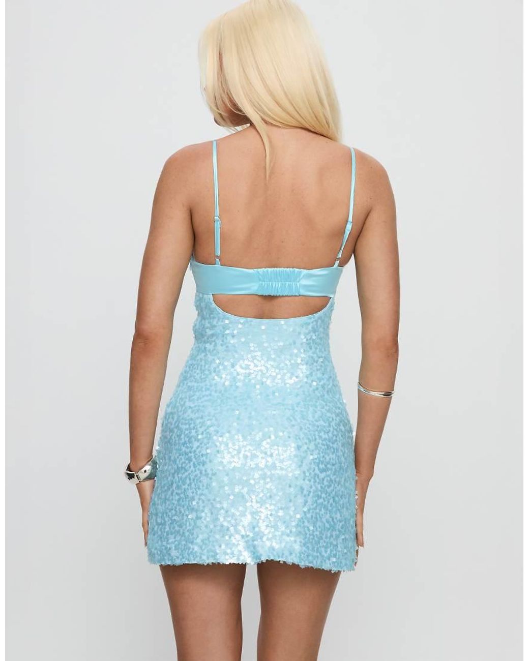 Princess Polly Blue Alishia Satin Sequin Cami Mini Dress