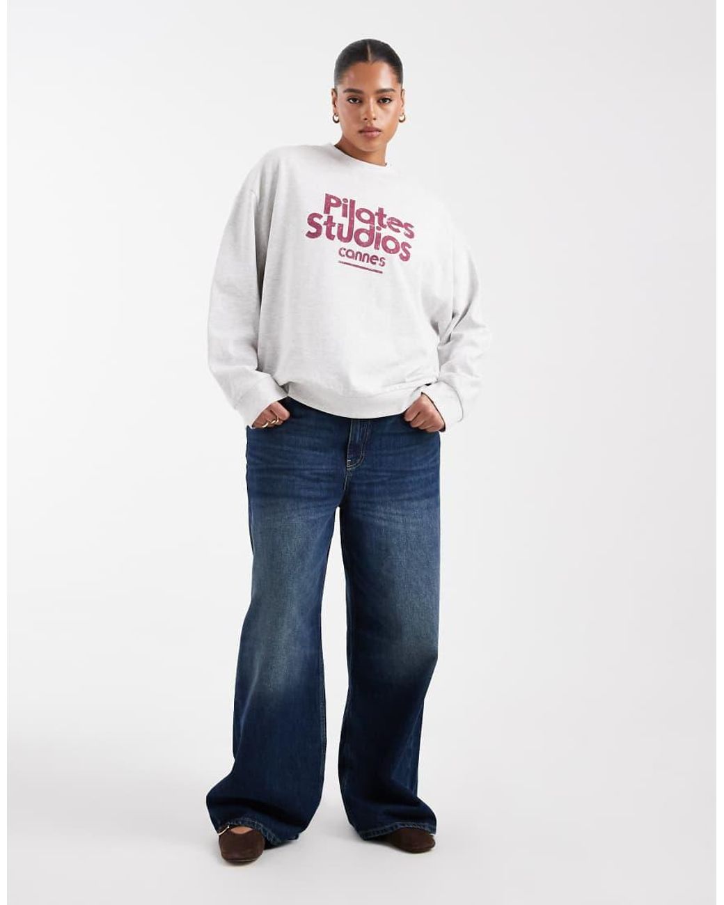 ASOS White Asos Design Curve Oversized Sweatshirt With Pilates Studios Graphic