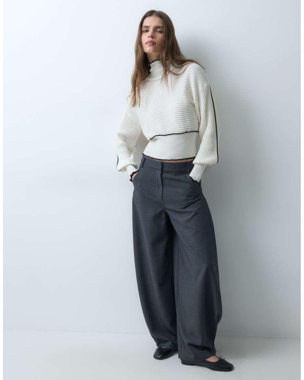 ASOS Gray Knitted Contrast Edge Ribbed Jumper