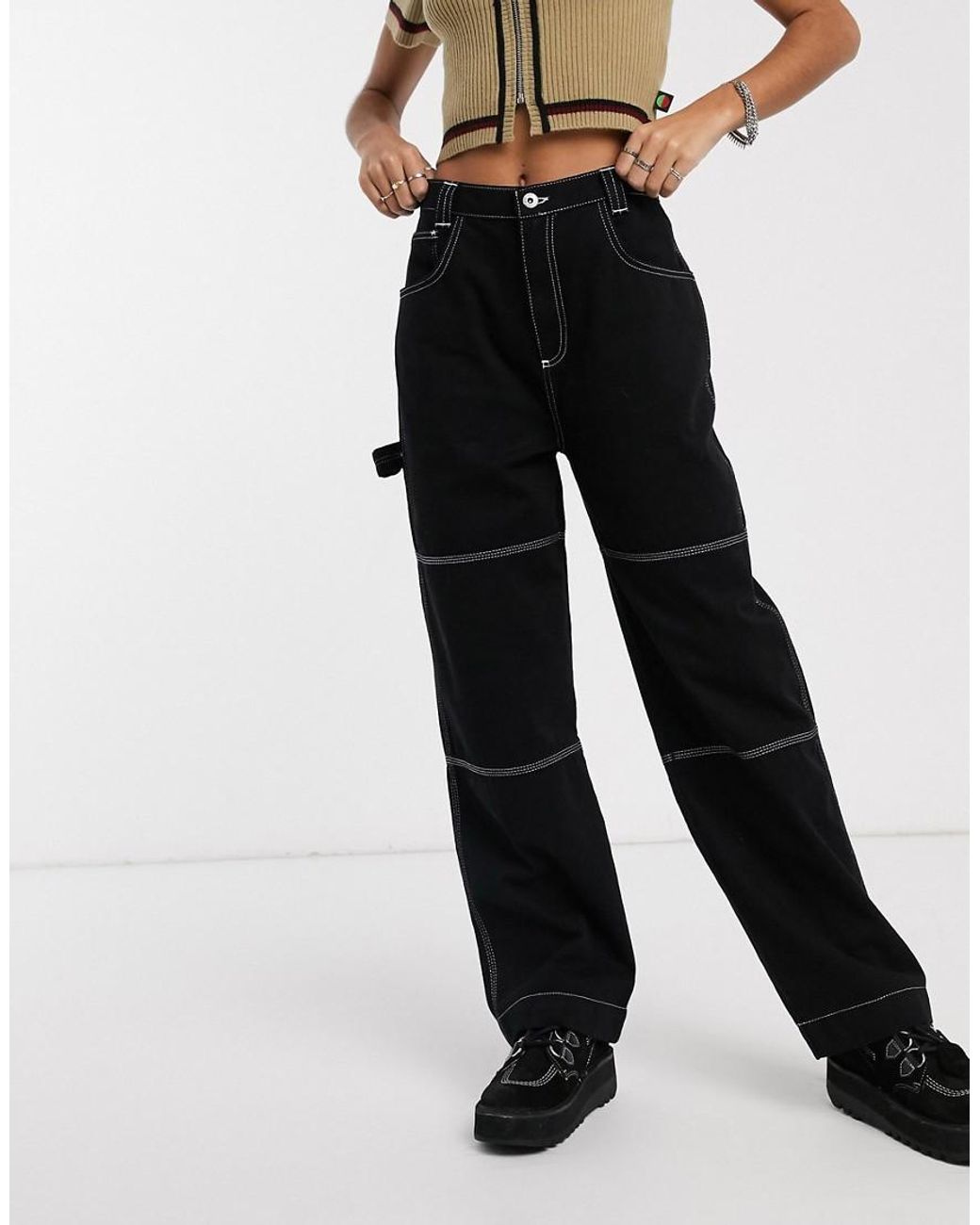 Kickers Relaxed Cargo Pants With Contrast Stitching in Black | Lyst