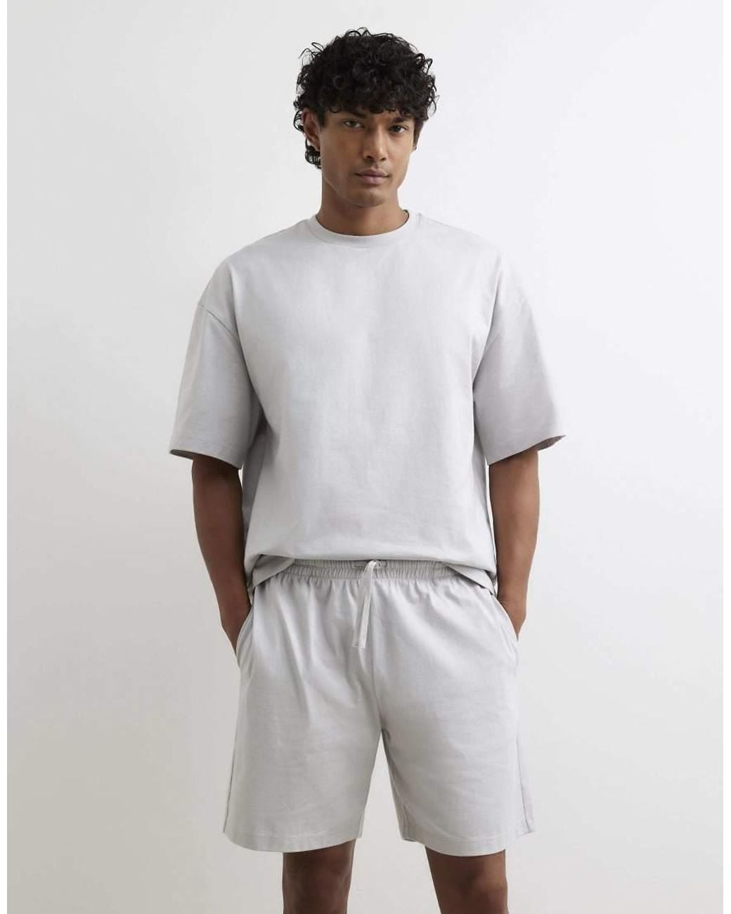 River Island Gray Oversized Fit T-Shirt And Shorts Set for men