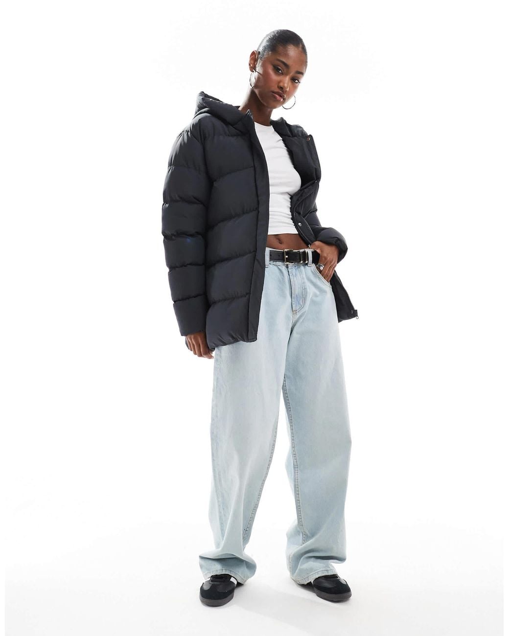 Threadbare Blue Mid Length Puffer Jacket