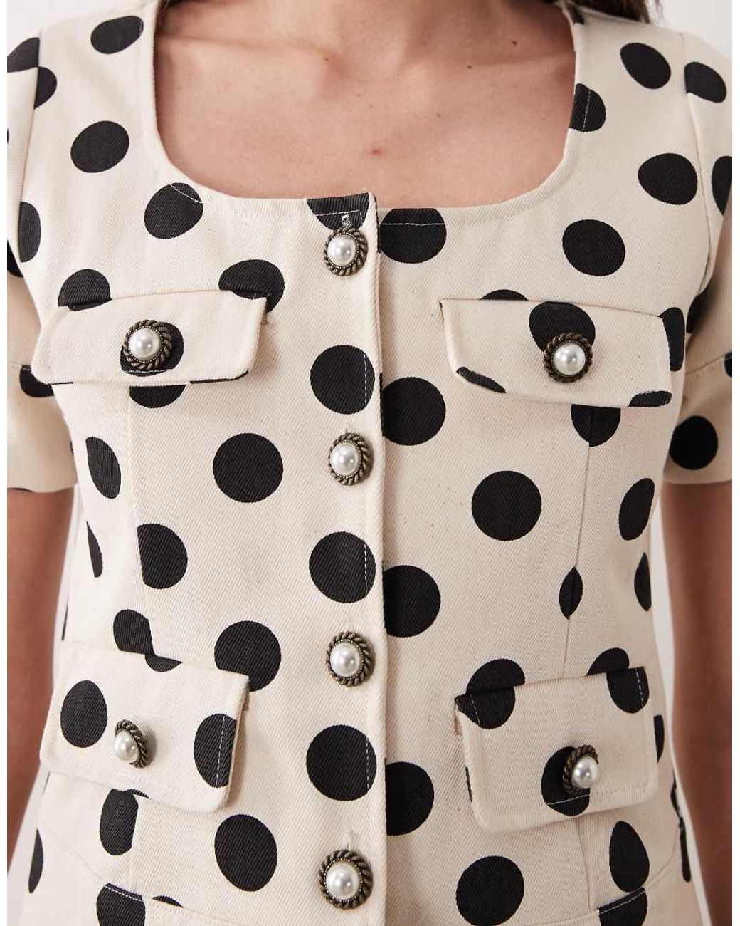 Sister Jane White Cotton Denim Polka Dot Button Up Top Co-Ord