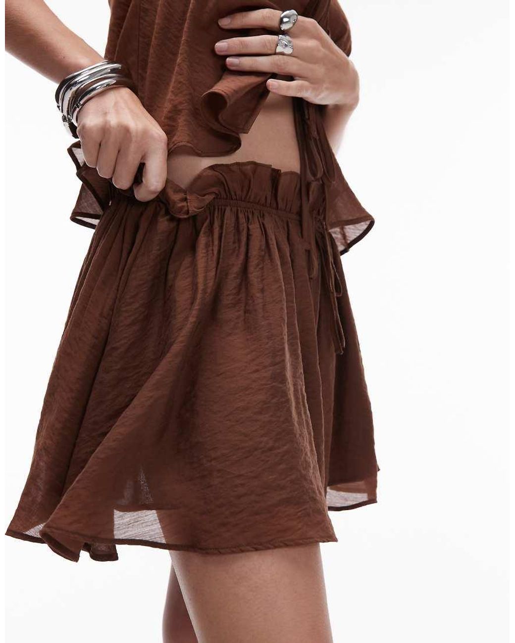 TOPSHOP Brown Flippy Mini Skirt