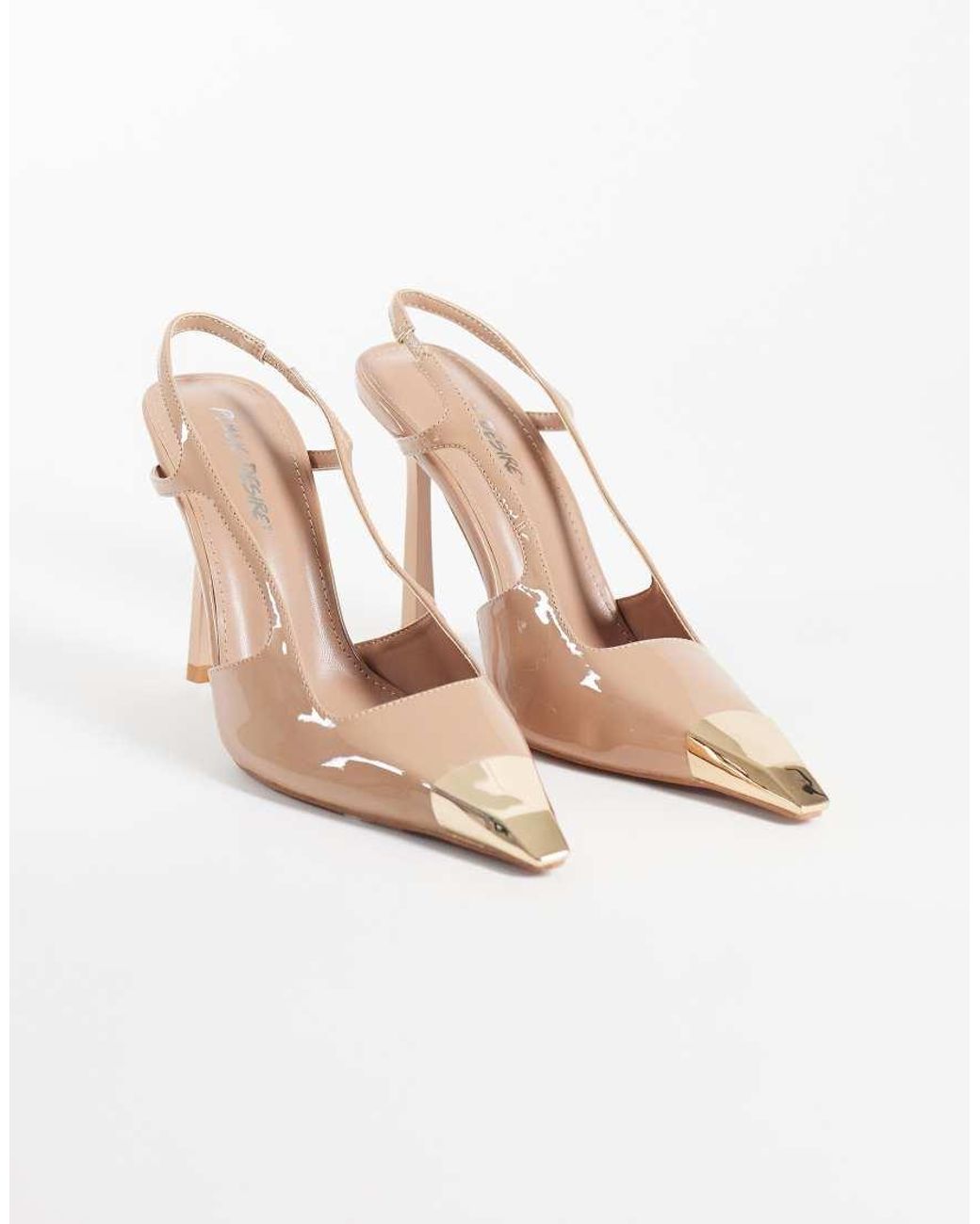 Public Desire Natural Reset Slingback Heeled Shoes With Metal Detail