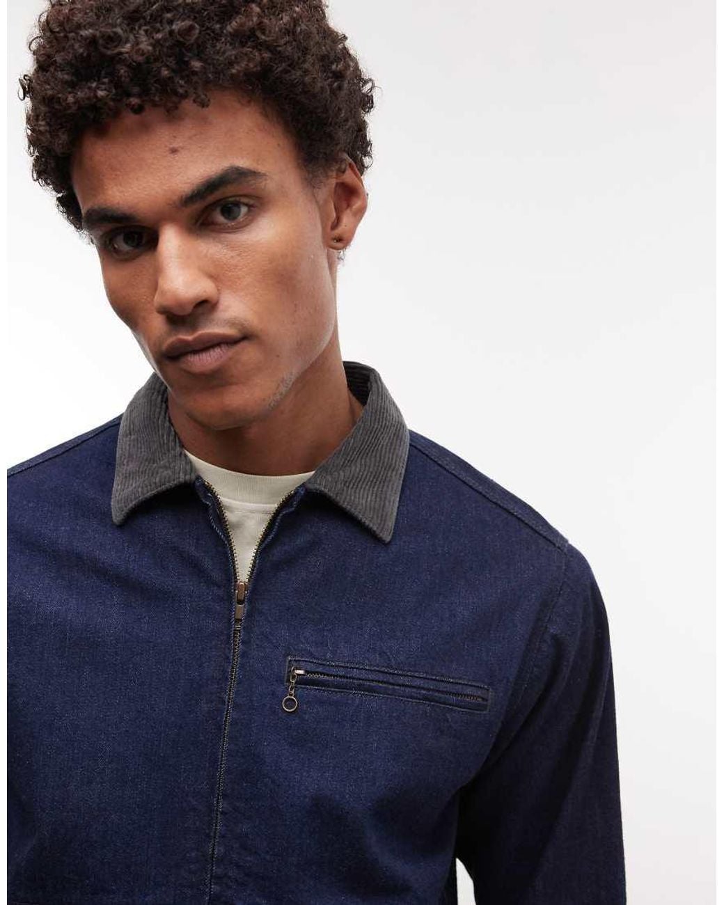Gramicci Blue Denim Trucker Jacket With Contrast Collar for men
