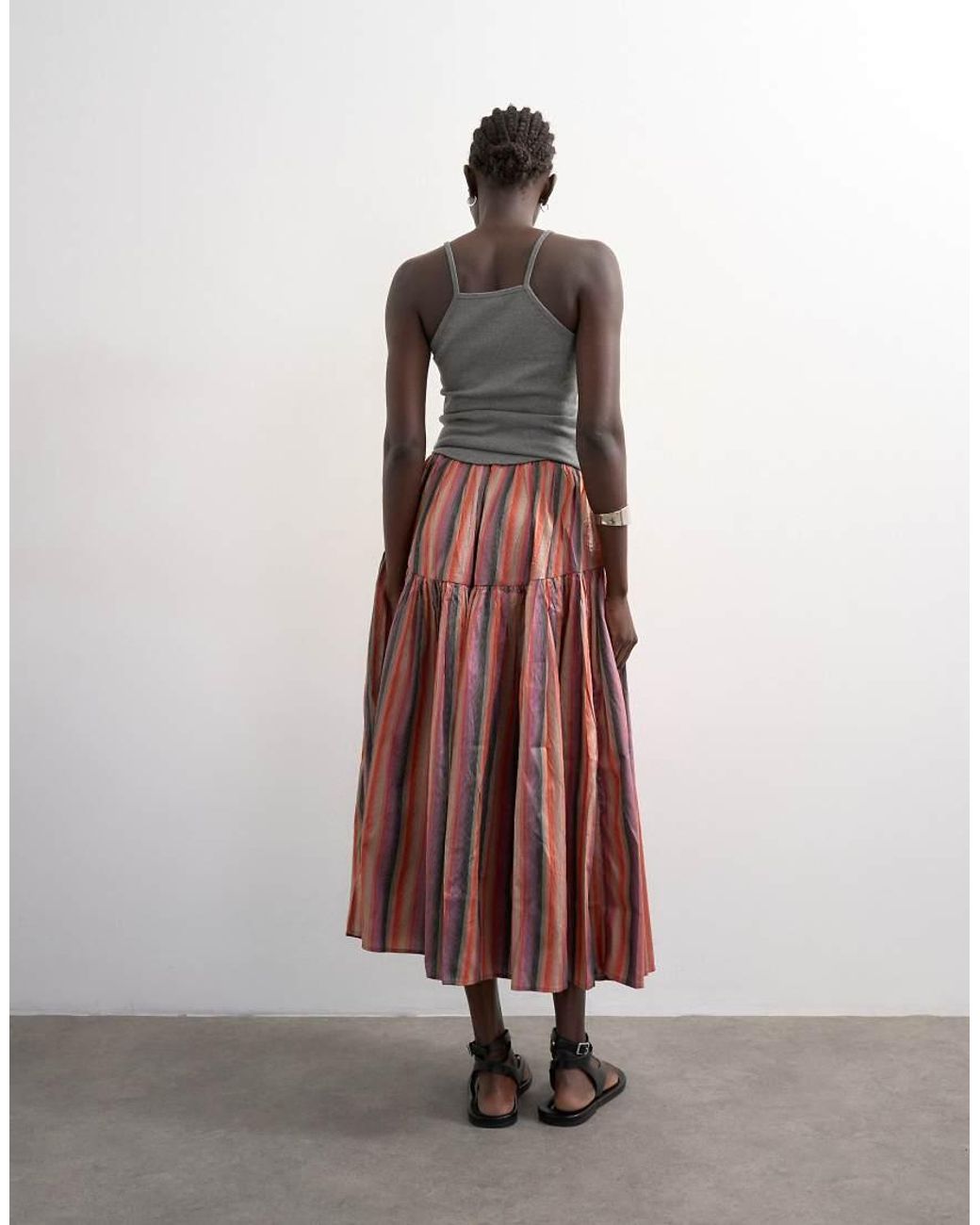 TOPSHOP Multicolor Taffeta Full Hem Midi Skirt