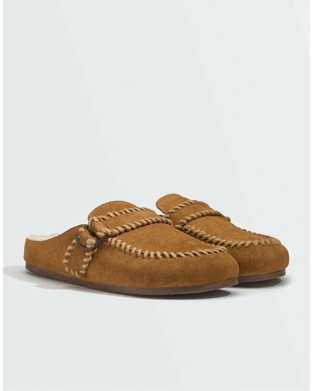 Oysho White Buckled Split-leather Mule