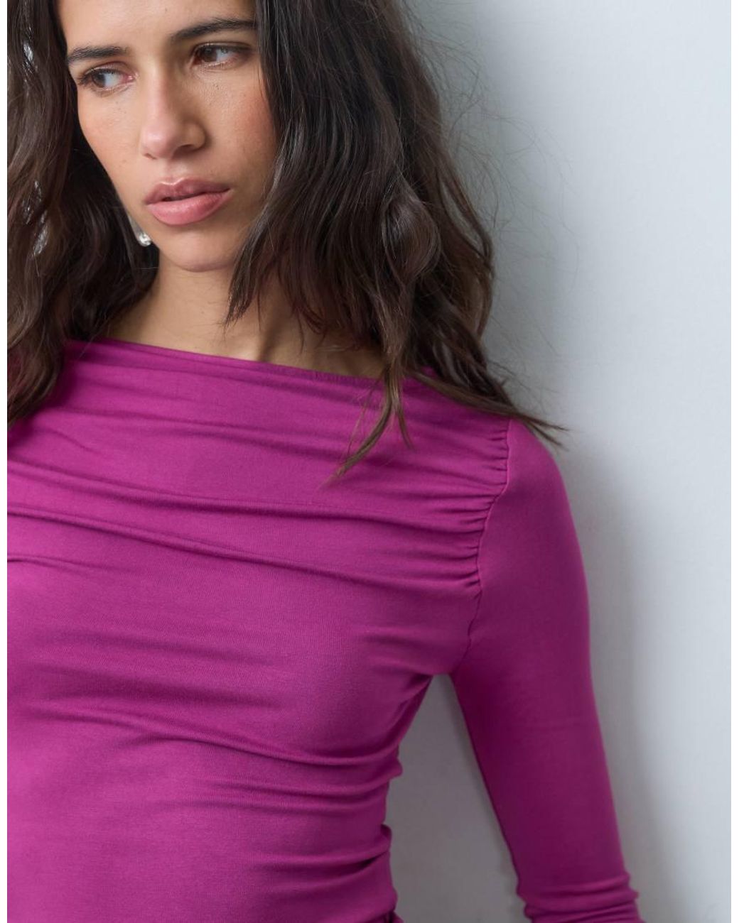 Miss Selfridge Purple Slash Neck Top With Ruching