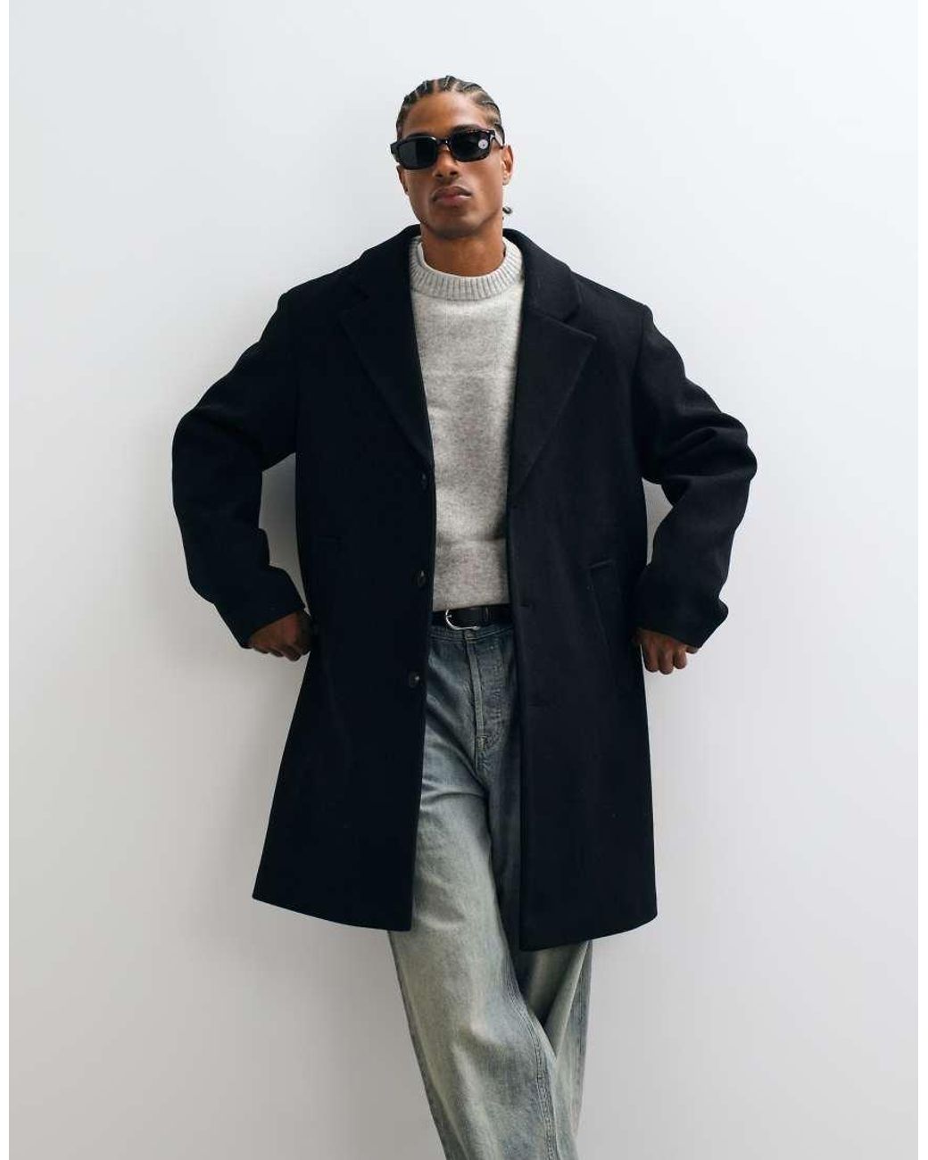ASOS Blue Wool Look Overcoat for men