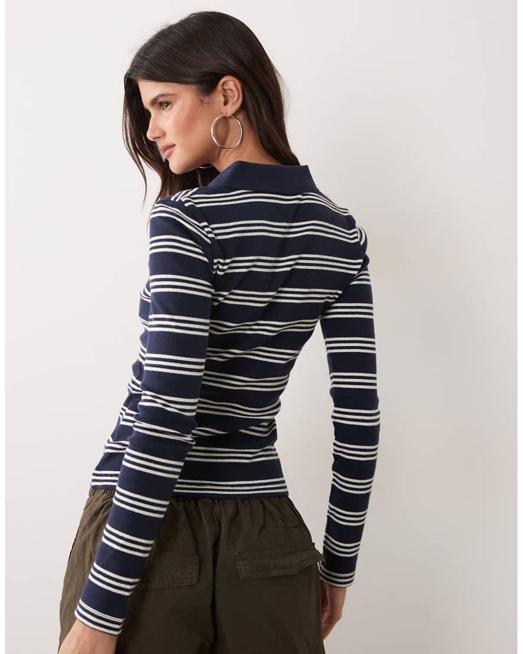 Brave Soul Multicolor Long Sleeve Ribbed Polo Top