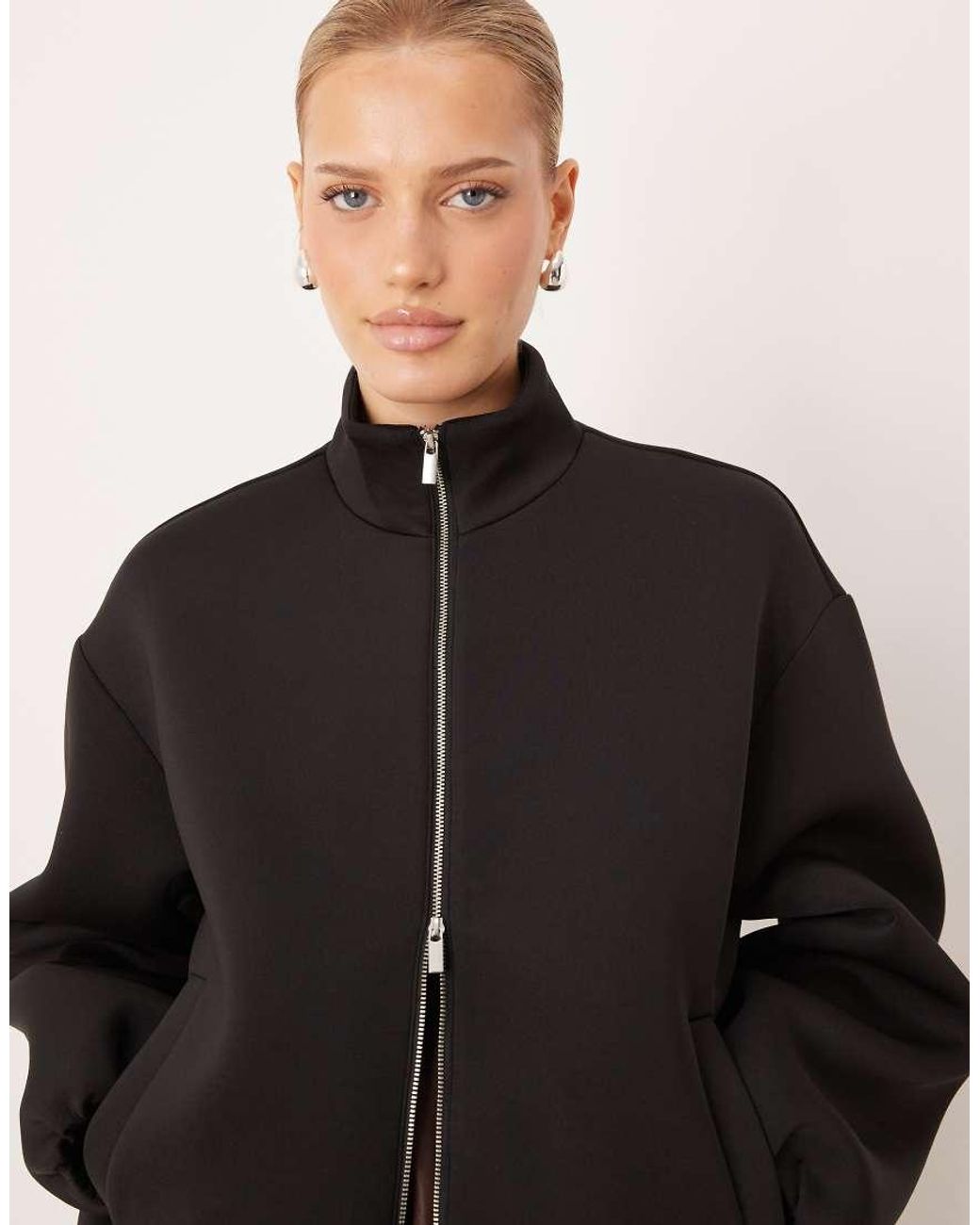 Mango Black Zip Through Bomber Jacket