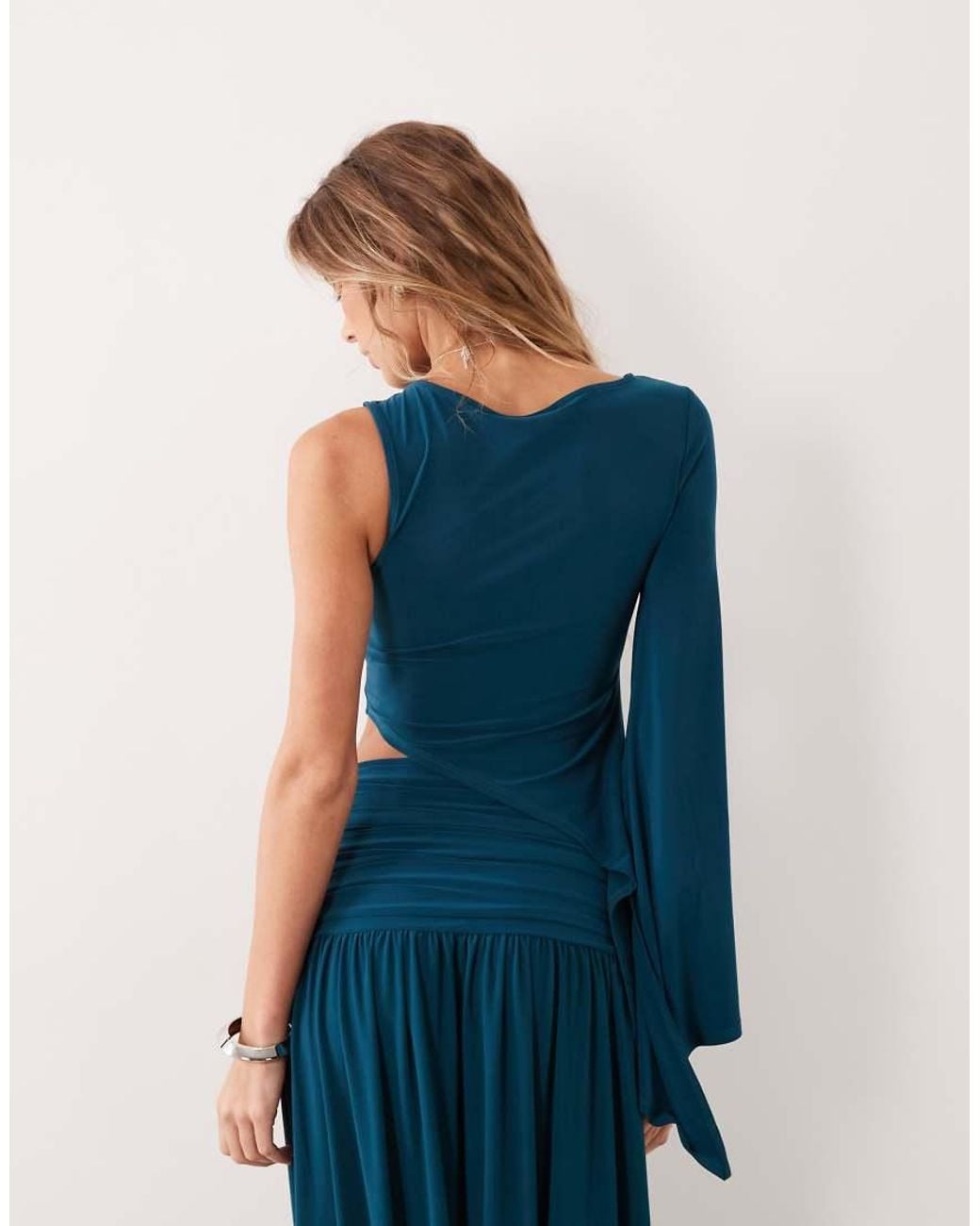 ASOS Blue Long Split Sleeve Draped Long Line Top