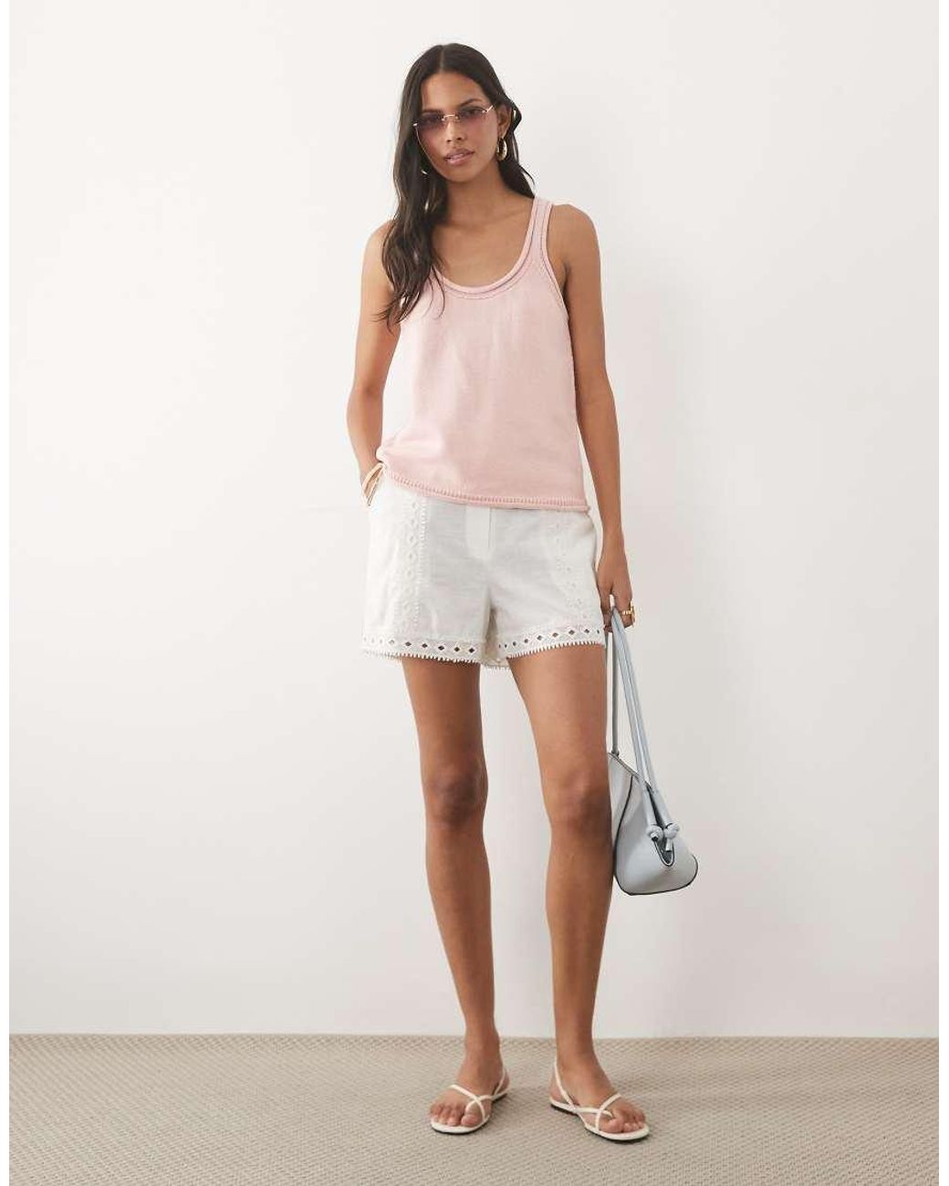 New Look White Lace Detail Embroidered Shorts