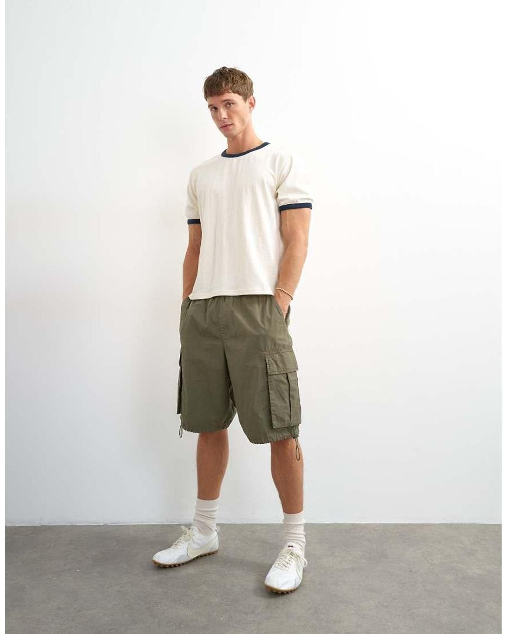 Topman White Classic Fit Crop Ringer T-shirt for men