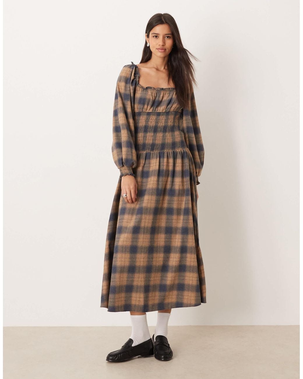 knee length dresses for ladies Rent ASOS DESIGN High Neck Pleated Chevron Dobby Midi Dress With Puff  Sleeve In Forest Green