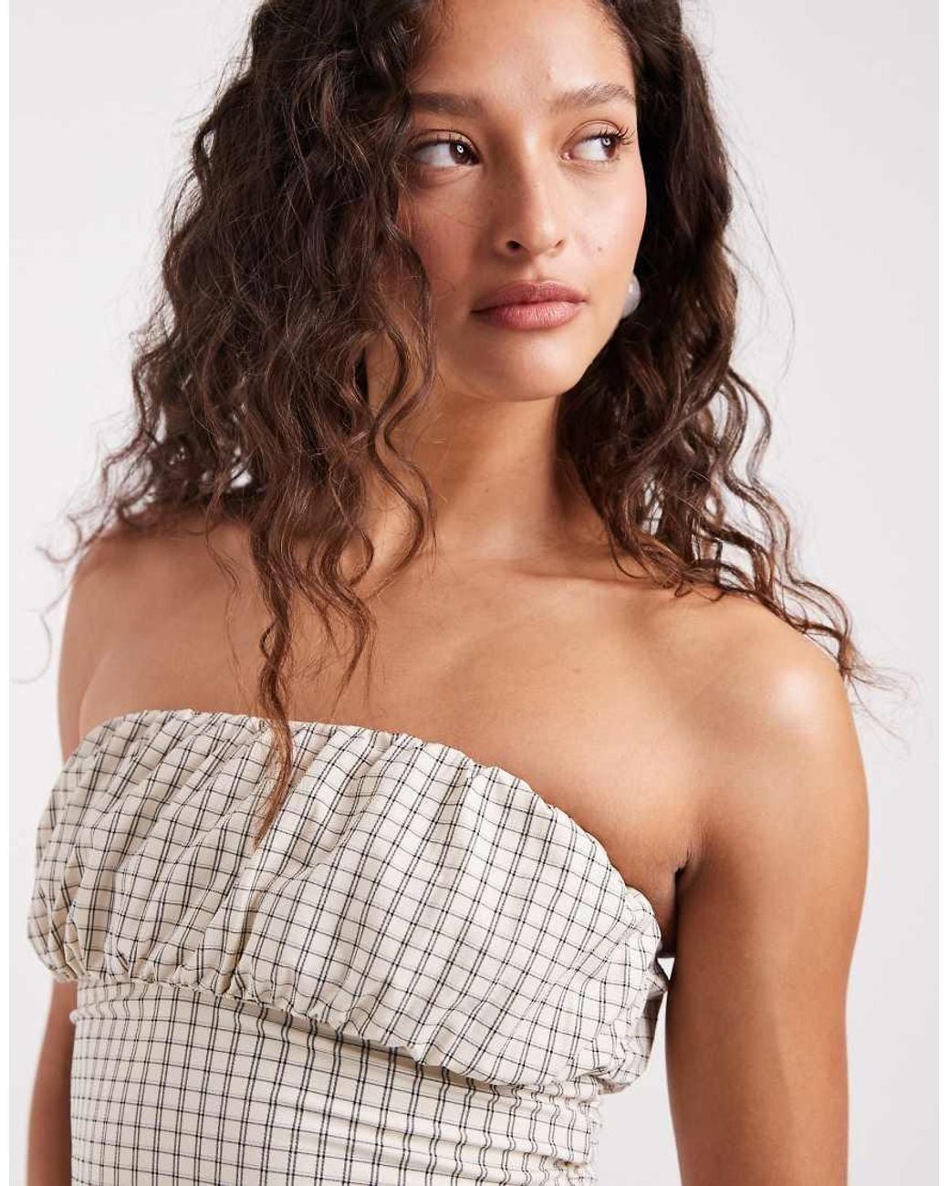 ASOS White Piper Paper-touch Ruched Front Bandeau Tankini Top