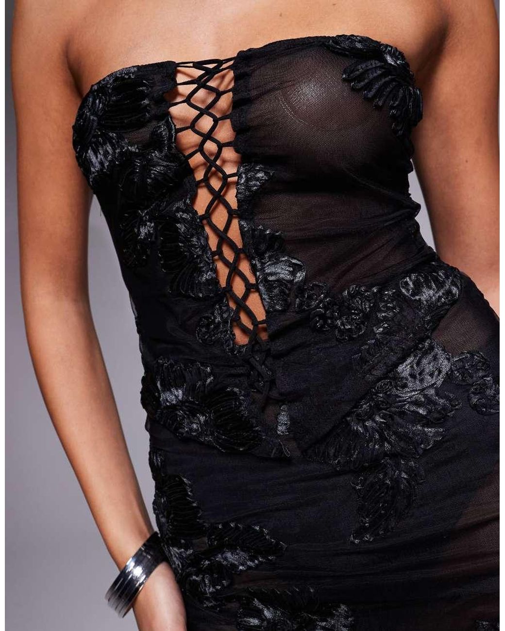 Murci Black Exclusive Mesh Bandeau Lace Up Top Co-Ord