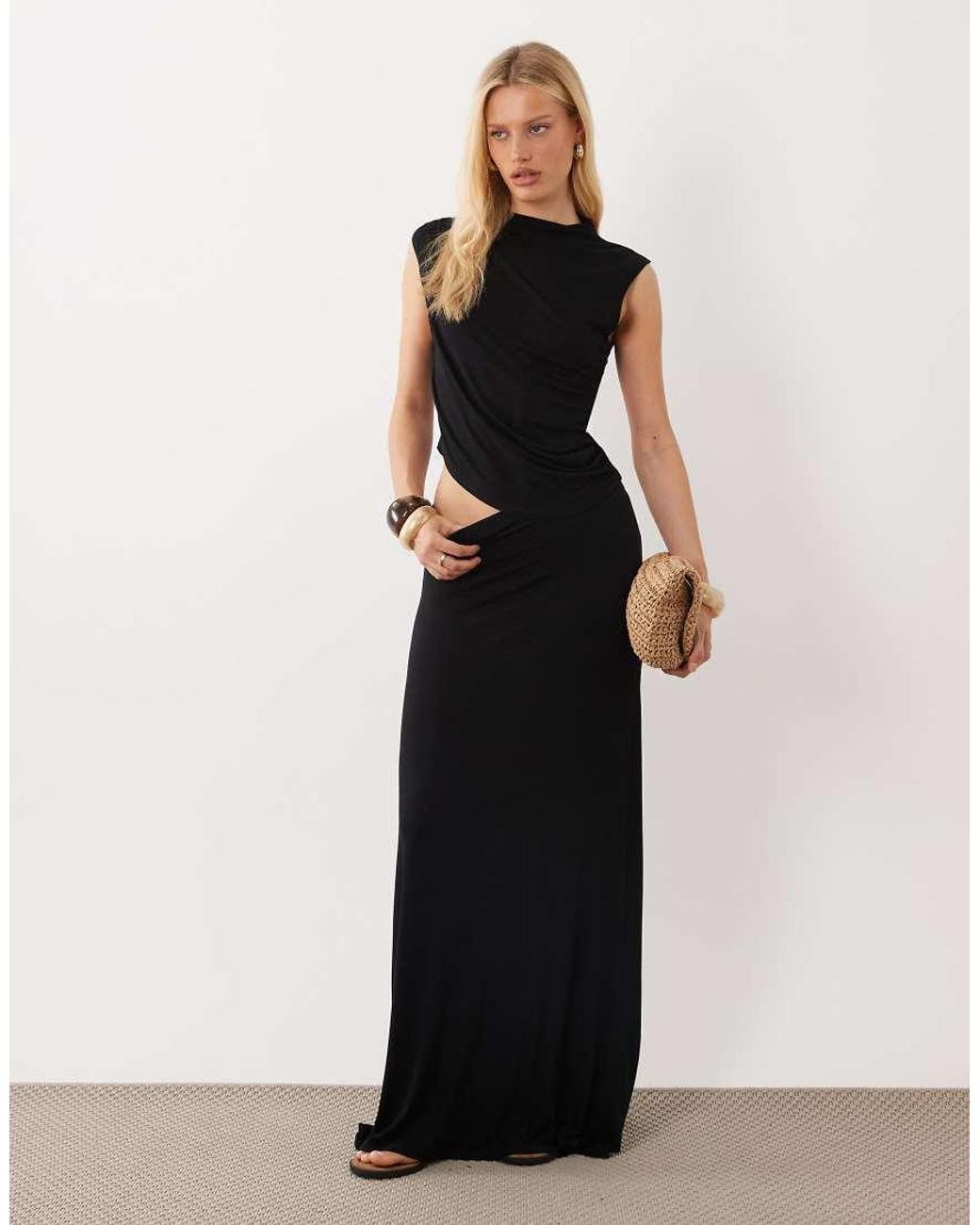 ASOS Black Co-Ord Asymmetric Drape Top