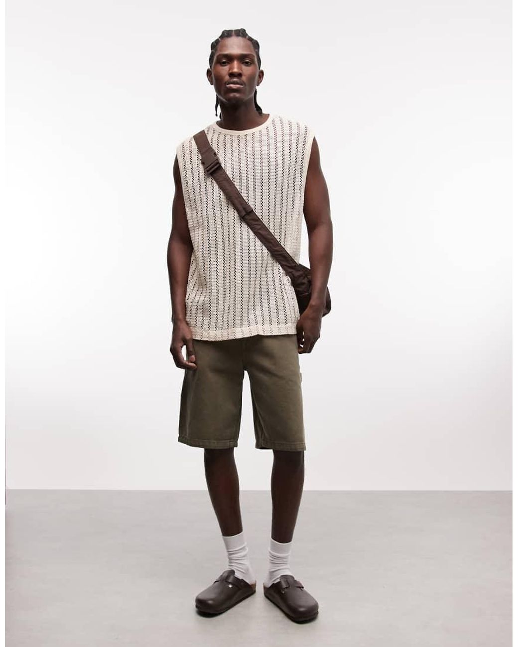 ASOS Natural Oversized Tank With Ribbed Texture for men