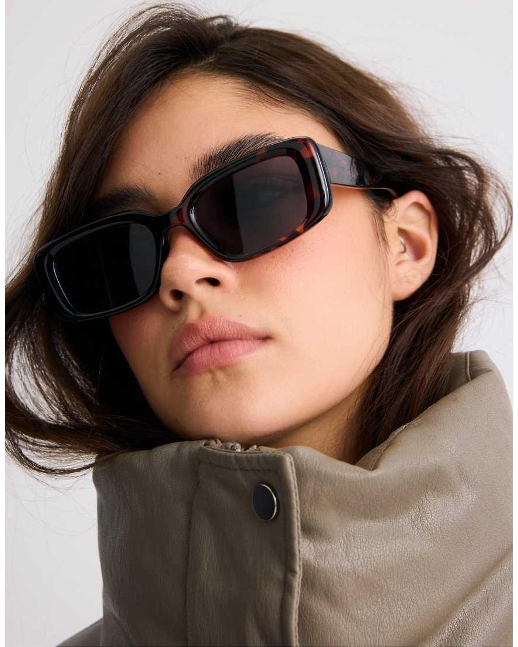 Stradivarius Gray Leather Effect High Neck Puffer Jacket
