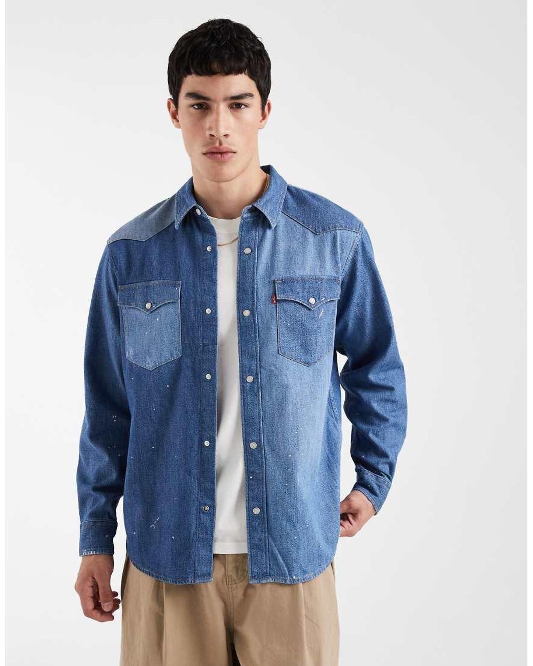 Levi's Blue Front Yoke Western Cut And Sew Denim Shirt for men