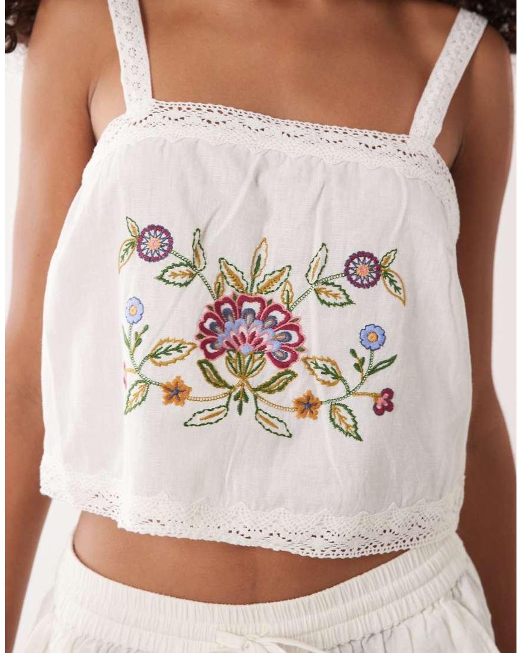 Accessorize White Floral Embroidery Cami Top