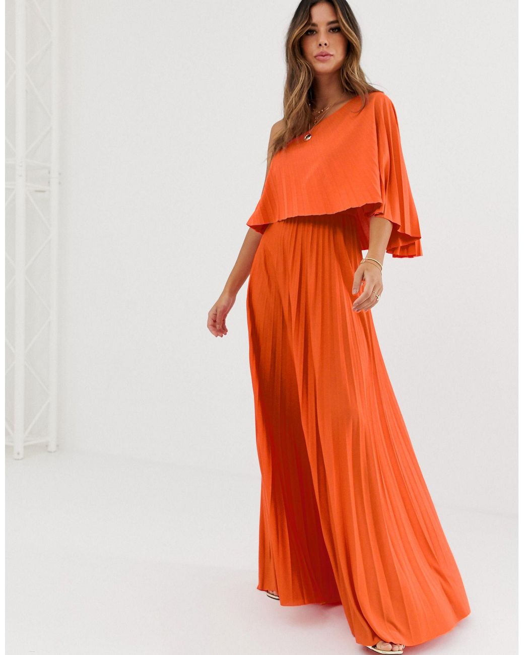 Asos orange pleated dress hotsell